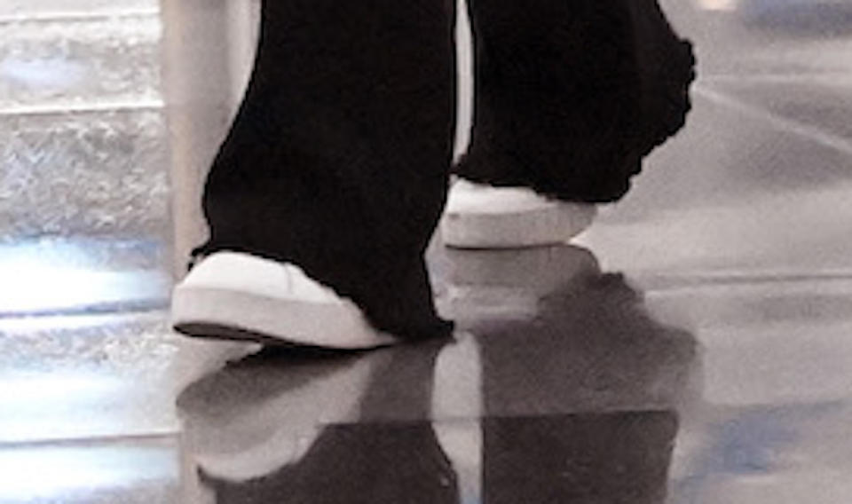 A closer look at Selena Gomez’s white sneakers. - Credit: Elder Ordonez / SplashNews.com