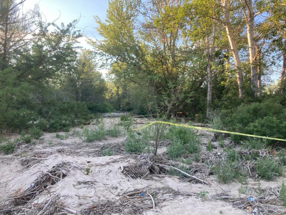 The site where a body was found Thursday on a bank of the Boise River in Eagle.