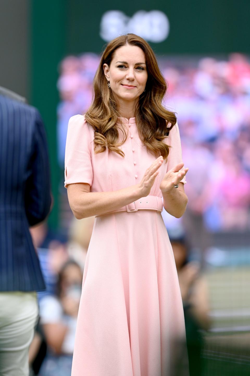 Kate Middleton wears a pink dress in 2021
