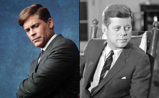 National Geographic Channels; CBS Photo Archive via Getty Images Rob Lowe in 'Killing Kennedy'; John F. Kennedy