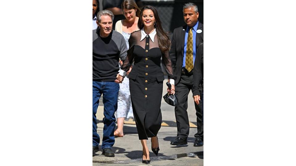 Selena Gomez wore a Versace dress hailing from the brand's autumn/winter 2023 collection