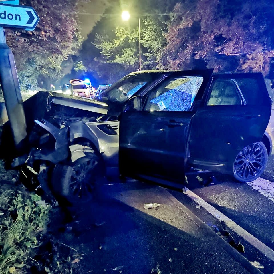 The crash in the Allestree area of Derby, where Tom Lawrence and Mason Bennett of Derby County were arrested. (SWNS)