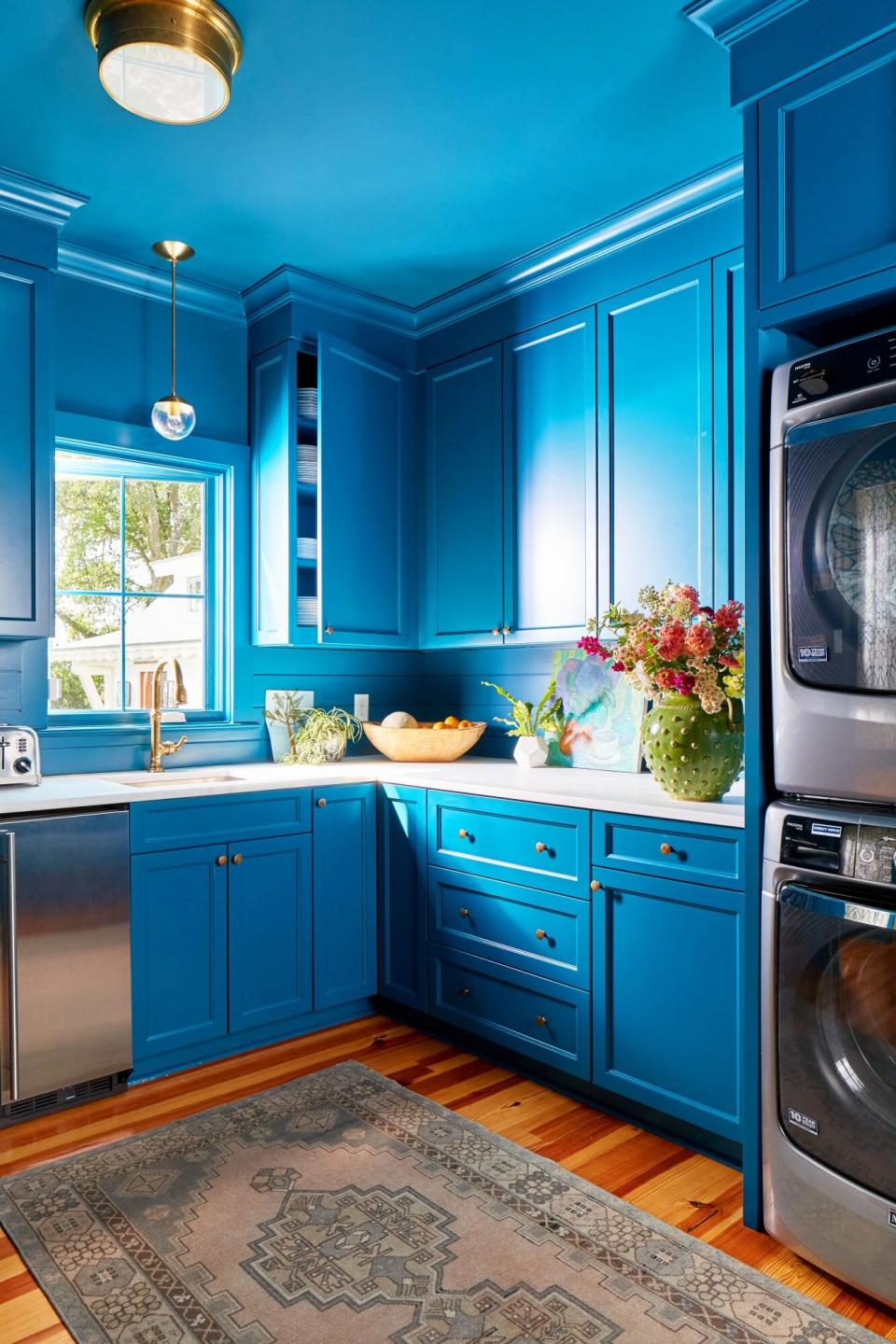 Bold blue laundry room