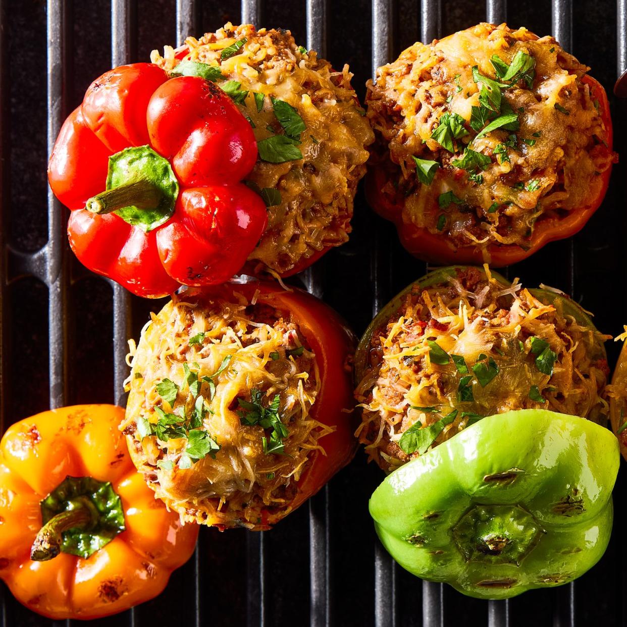 grilled bell peppers stuffed with meat and cheese