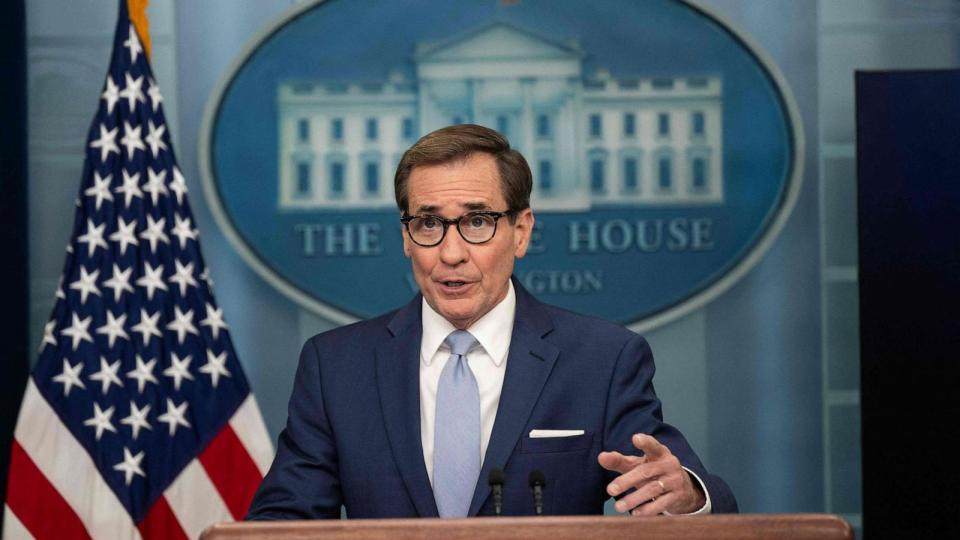 PHOTO: National Security Council Coordinator for Strategic Communications John Kirby speaks during the daily briefing in the Brady Briefing Room of the White House, Nov. 2, 2023. (Andrew Caballero-reynolds/AFP via Getty Images)