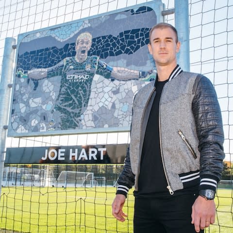 Joe Hart at the unveiling of a mosaic and training pitch in recognition of his 12 year association with the club at the City Football Academy - Credit: Manchester City FC/PA