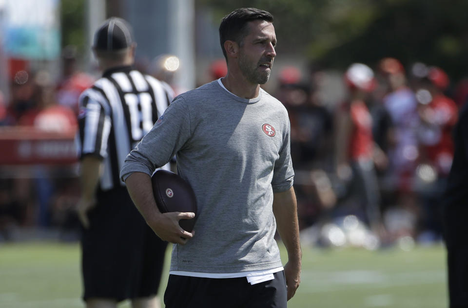 San Francisco 49ers head coach Kyle Shanahan is in favor of fewer preseason games. (AP)