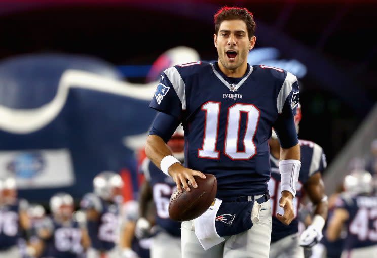 Jimmy Garoppolo will open the season against the Arizona Cardinals. (Getty Images)