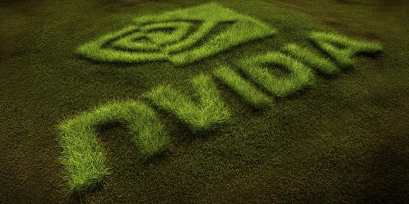 NVIDIA's corporate logo in the form of a custom-cut lawn.