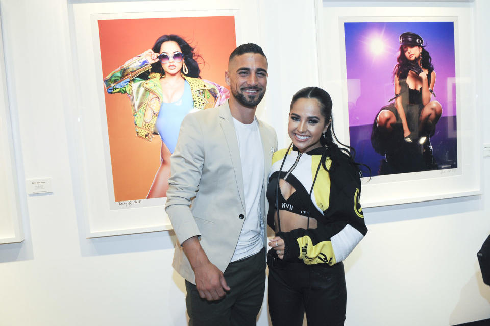 Sebastian Lletget and Becky G attend the 2000s Exhibition opening at Mouche Gallery, on June 14, 2018 in Los Angeles. (Amy Graves / Getty Images for CPM)