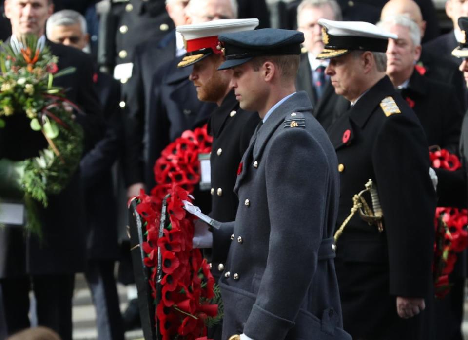 Prince Harry and Prince William place a wreath at the Cenotaph (PA)