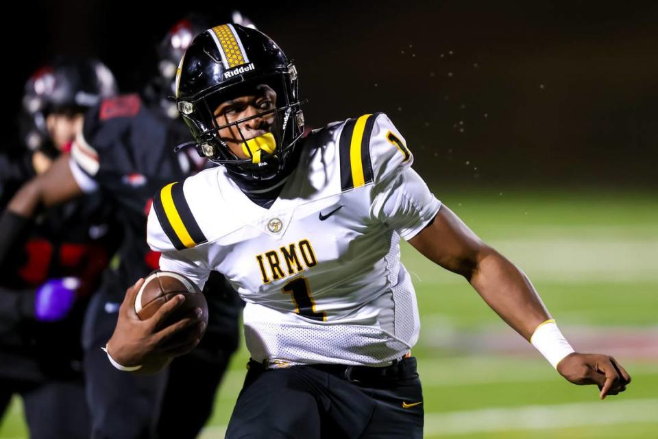 Irmo Yellowjackets Aaron Brand Jr. (1) runs for a long touchdown against the Westwood Redhawks in their game at Westwood High School Friday, October 20, 2023.