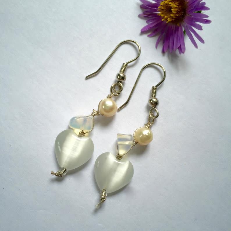 Heart Shaped Cat's Eye Earrings