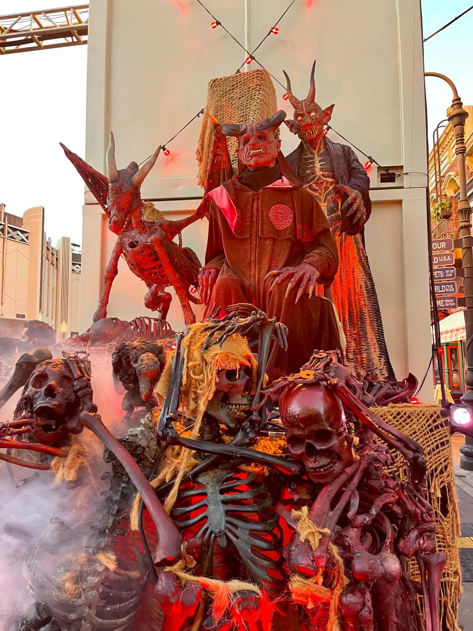 shot of the entrance decor at halloween horror nights at universal hollywood