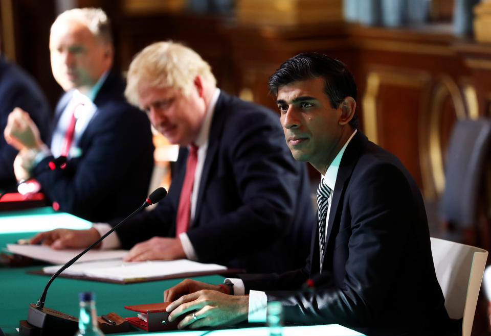 Britain's chancellor of the exchequer Rishi Sunak, right, during a cabinet meeting. Photo: Photo by Simon Dawson/Pool/AFP via Getty Images