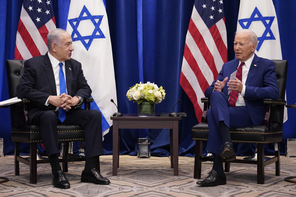 FILE - President Joe Biden meets with Israeli Prime Minister Benjamin Netanyahu in New York, Wednesday, Sept. 20, 2023. (AP Photo/Susan Walsh, File)