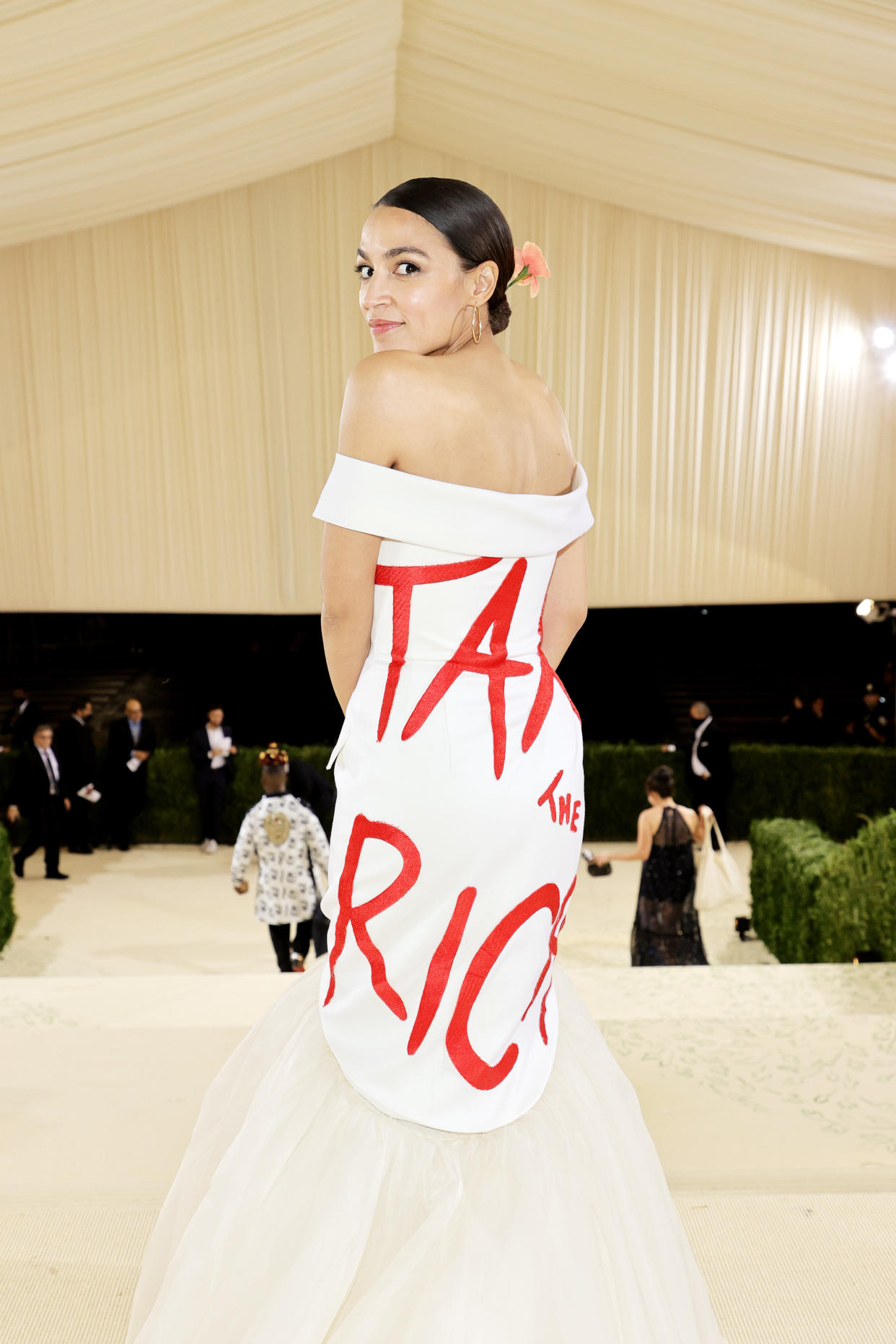 NEW YORK, NEW YORK - SEPTEMBER 13: (EXCLUSIVE COVERAGE) Alexandria Ocasio-Cortez departs The 2021 Met Gala Celebrating In America: A Lexicon Of Fashion at Metropolitan Museum of Art on September 13, 2021 in New York City.  (Photo by Jamie McCarthy/MG21/Getty Images for The Met Museum/Vogue )