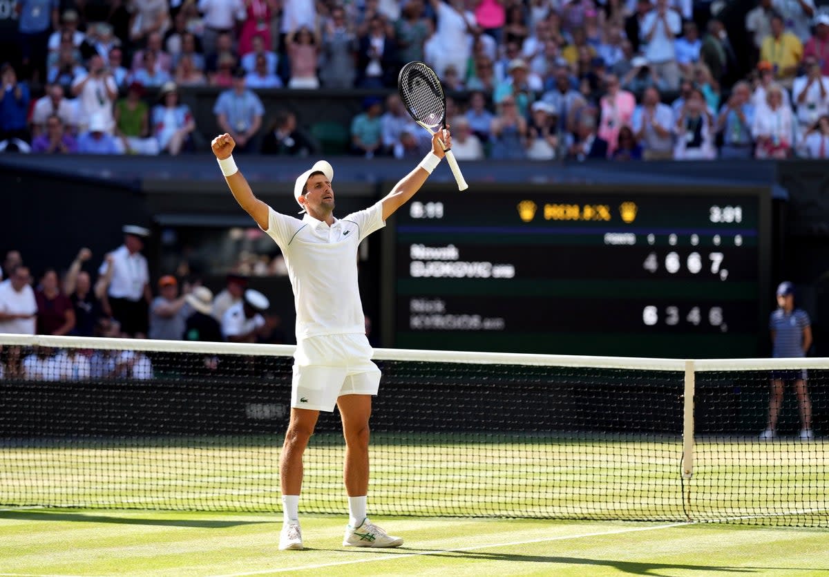 Novak Djokovic celebrates his seventh Wimbledon success (Zac Goodwin/PA) (PA Wire)