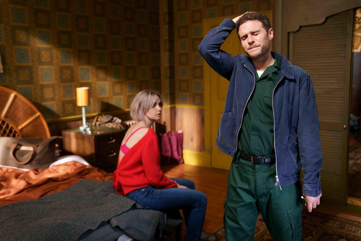 Sam (Joanna Vanderham) and Gabe (Iain De Caestecker) in The Control Room (BBC)