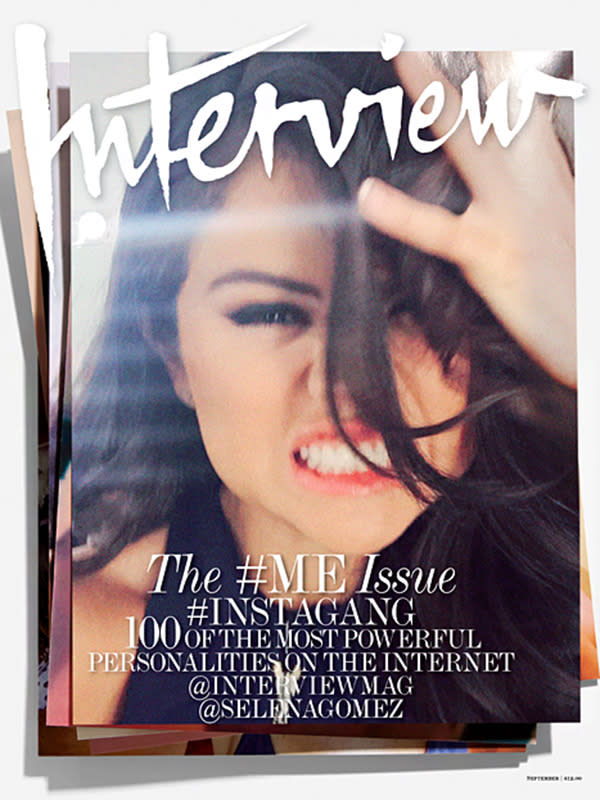 Selena Gomez flashes her pearly whites and rocks a serious smokey eye look for her cover selfie.