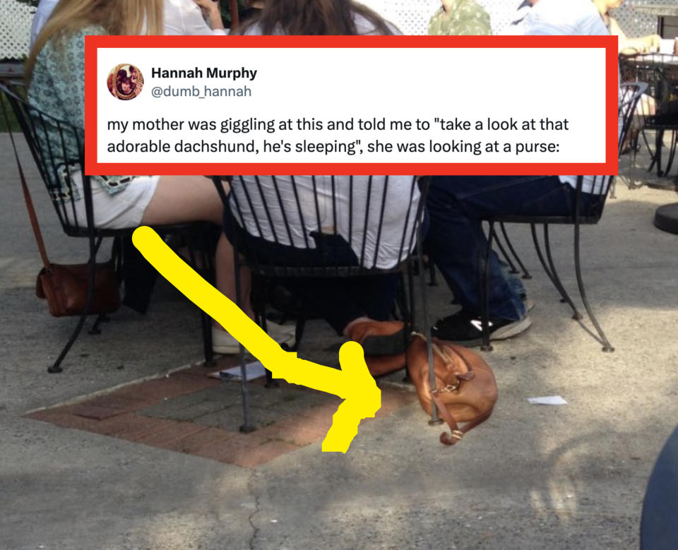 Individual at a cafe with a bag mysteriously suspended in mid-air