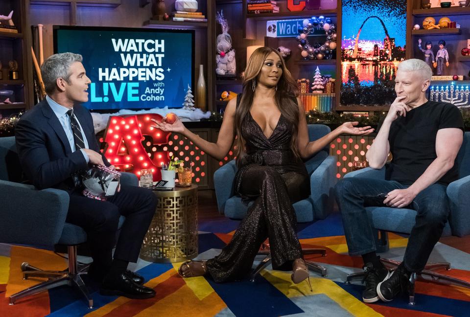 Andy Cohen, Cynthia Bailey and Anderson Cooper