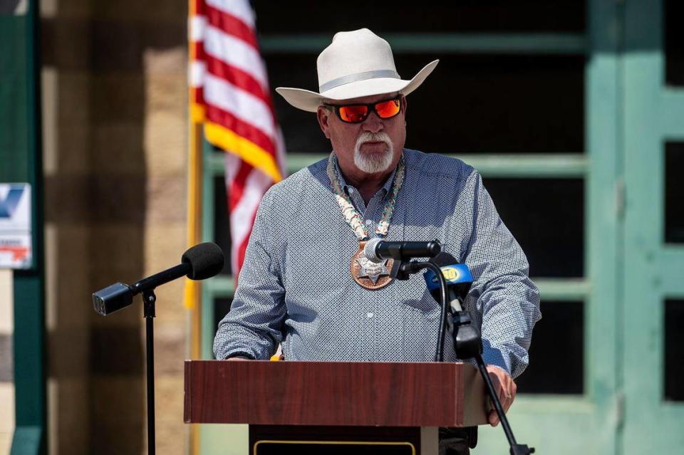 Merced County Sheriff Vern Warnke speaks during a groundbreaking ceremony for a two-phase construction project to upgrade the John Latorraca Correctional Center located of off Sandy Mush Road in Merced County, Calif., on Tuesday, Sept. 19, 2023.