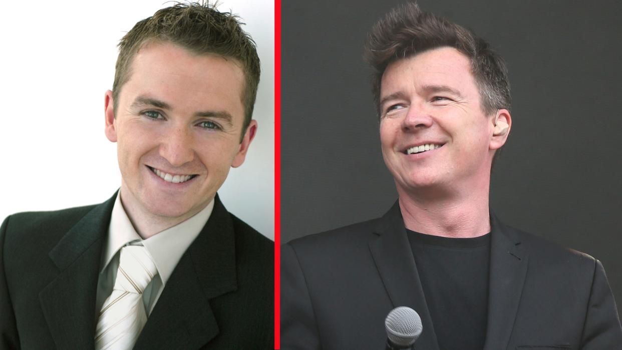 BBC Breakfast presenter Matt Taylor put his foot in his mouth in front of pop star Rick Astley (PA/AP)