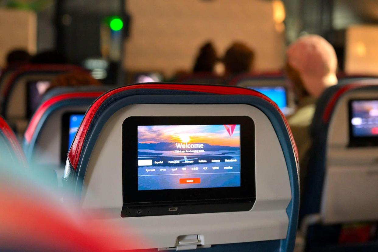 <p>Alamy</p> Unobstructed screen on a Delta flight 