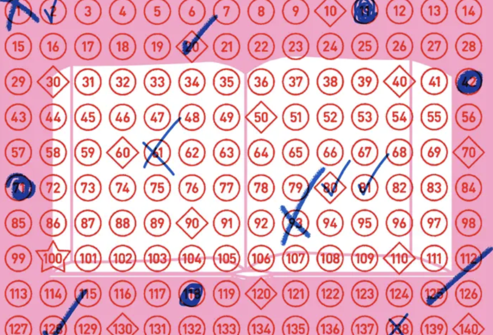 Illustration of an open book covered with numbers