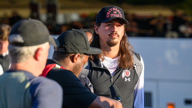 Utah quarterback Cameron Rising walks into the stadium before a game against Arizona on Saturday, Sept. 28, 2024, in Salt Lake City, Utah.