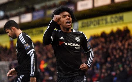 Football Soccer - Crystal Palace v Chelsea - Barclays Premier League - Selhurst Park - 3/1/16 Willian celebrates after scoring the second goal for Chelsea Reuters / Dylan Martinez Livepic