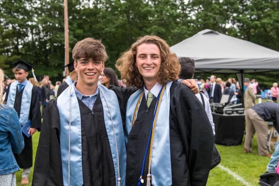 Brian Kenealy, a 2021 York High School alum, was mourned this week by the community after being killed in a car crash Saturday morning. He is pictured (left) with his friend Cavin McNamara.