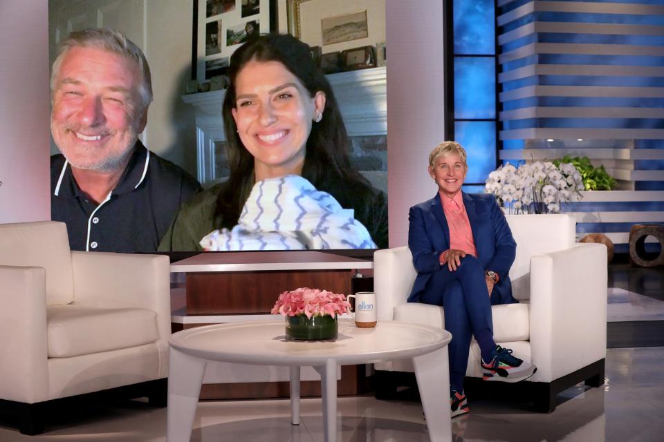 Alec, Hilaria and baby Eduardo Baldwin made a virtual appearance on "The Ellen DeGeneres Show" Wednesday.