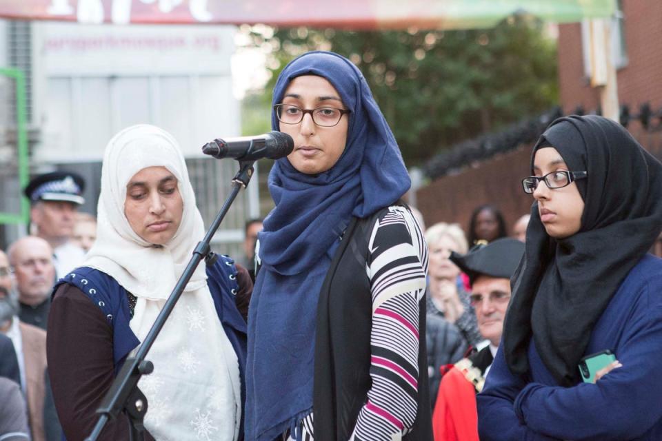 Ruzina Akhtar (centre) daughter of Makram Ali (PA) (PA)