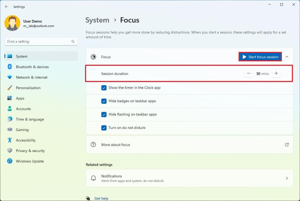 Windows 11 enable Focus