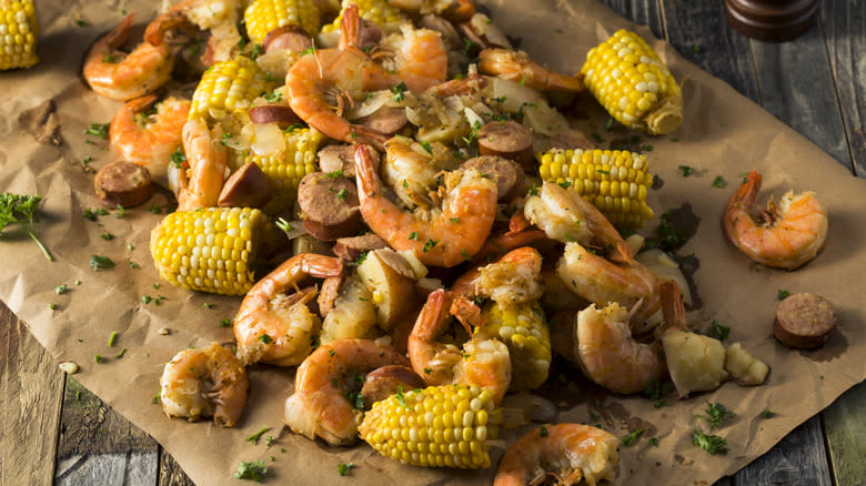 cajun shrimp boil brown paper