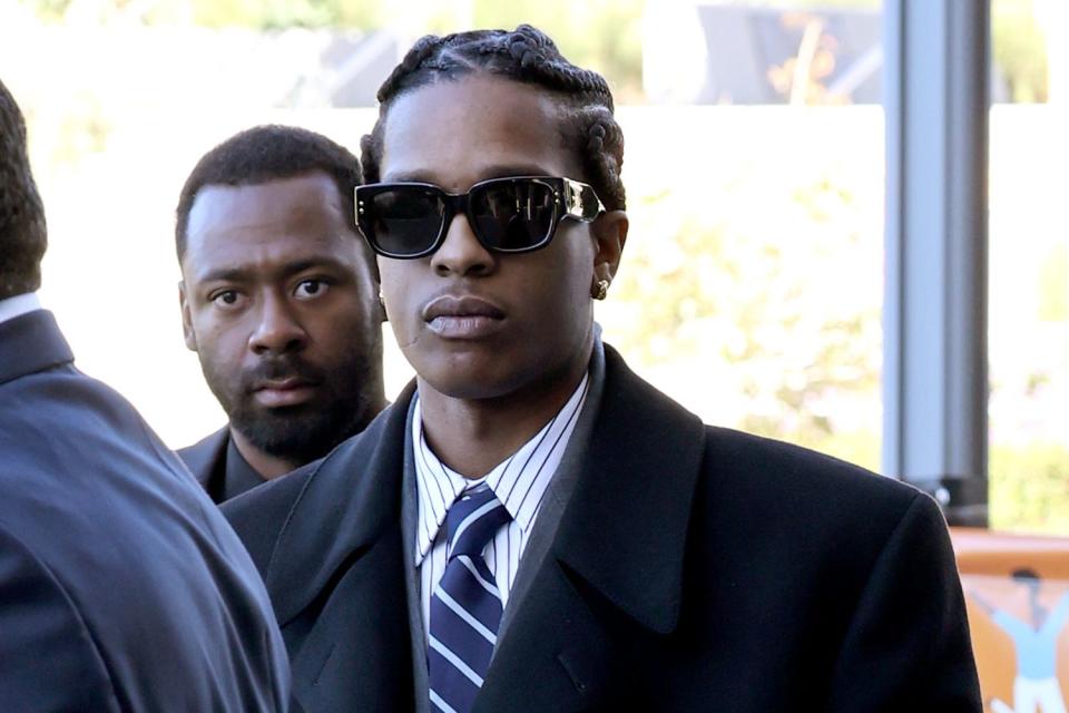 <p>SplashNews.com</p> A$AP Rocky arrives to court in Los Angeles on Jan. 8, 2024