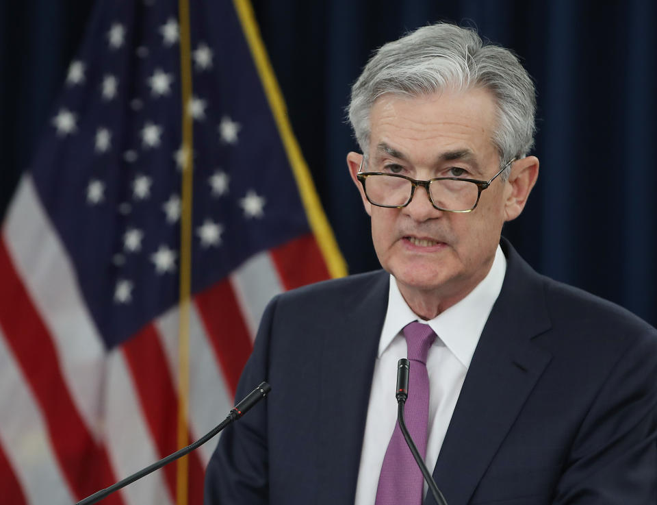 WASHINGTON, DC - MAY 01: Federal Reserve Board Chairman Jerome Powell speaks during a news conference on May 1, 2019 in Washington, DC. Powell said the Fed will not raise interest rates this quarter and no rate hikes are likely anytime soon.
 (Photo by Mark Wilson/Getty Images)