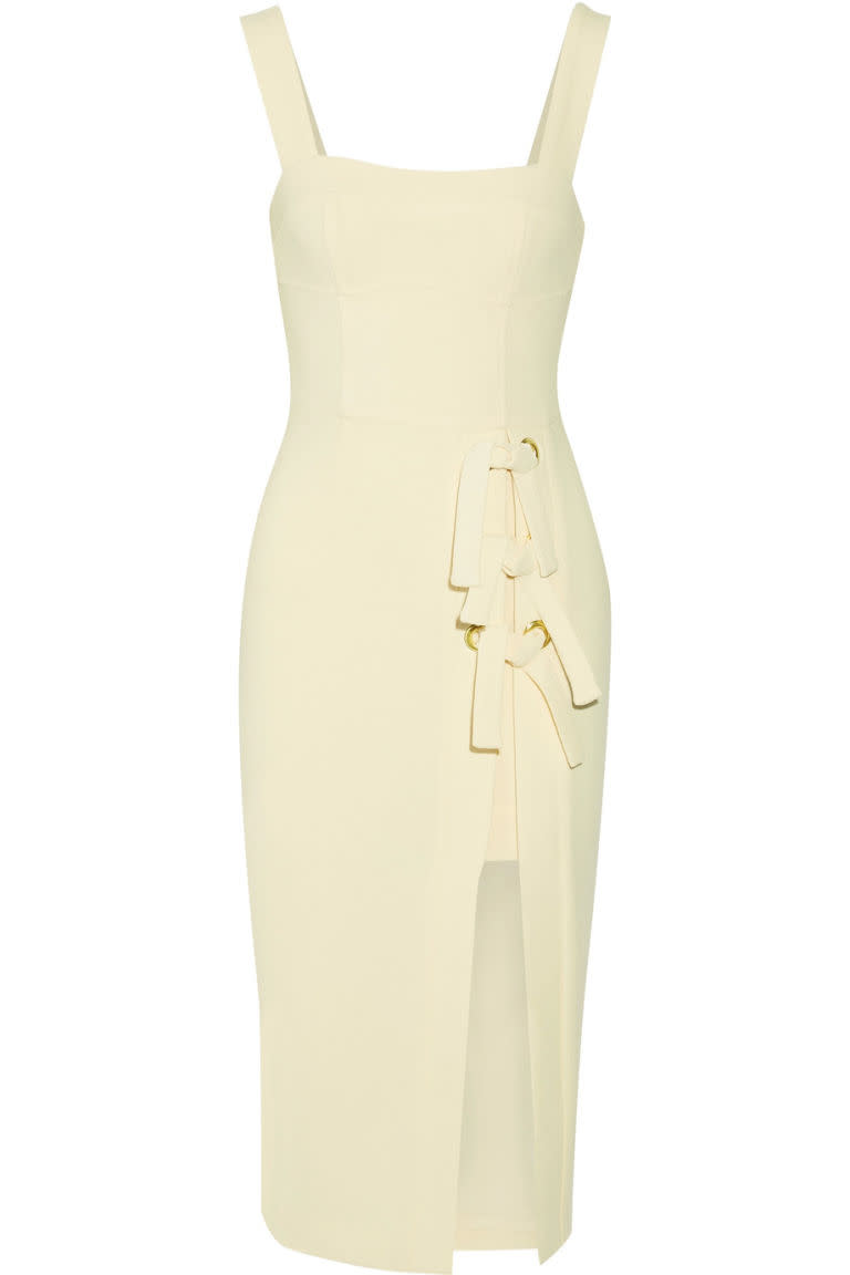 <p><em>Billie Bow-Embellished Stretch-Crepe Dress, REBECCA VALLANCE (Available at Net-a-Porter), $440</em></p><p><a rel="nofollow noopener" href="https://www.net-a-porter.com/us/en/product/859775?cm_mmc=polyvoreUS-desktop-_-cpc-_-cocktail%20dresses-_-https://www.net-a-porter.com/us/en/product/859775" target="_blank" data-ylk="slk:BUY NOW;elm:context_link;itc:0;sec:content-canvas" class="link ">BUY NOW</a></p>