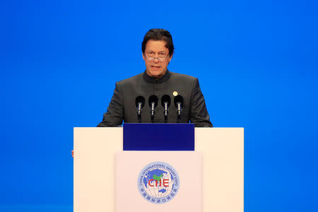 Pakistani Prime Minister Imran Khan speaks at the opening ceremony for the first China International Import Expo (CIIE) in Shanghai, China November 5, 2018. REUTERS/Aly Song/Pool