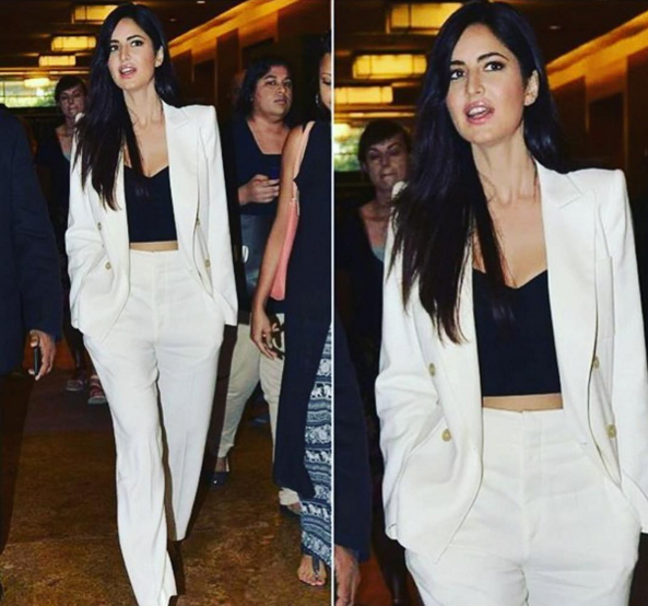 2. Katrina Kaif gets suiting right in this Isabel Marant pant suit. We love how that black bustier lends a sexy touch to the otherwise professional ensemble.