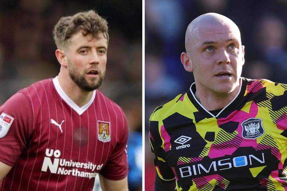 Will Northampton's Jack Sowerby, left, get the better of his former club or can Georgie Kelly, right, help inspire the Blues at the Sixfields Stadium? <i>(Image: PA / Richard Parkes)</i>