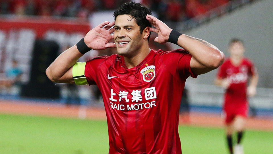 Hulk, pictured here celebrating after scoring a goal for Shanghai SIPG.