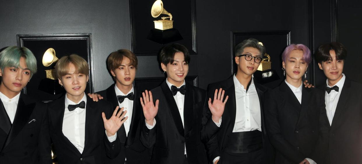 <span class="caption">Members of BTS at the 61st Grammy Awards in Los Angeles.</span> <span class="attribution"><span class="source">(Shutterstock)</span></span>