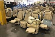 Seats for recreational vehicles wait to be installed on the production line at Midwest Automotive Designs in Bristol, Indiana