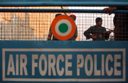 An Indian security personnel stands guard next to a barricade outside the Indian Air Force (IAF) base at Pathankot in Punjab, January 2, 2016. REUTERS/Mukesh Gupta