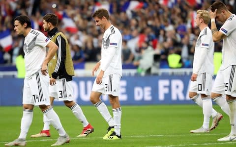 Players of Germany react after the UEFA Nations League A - Group 1 match between France and Germany - Credit: Mustafa Yalcin/Getty Images