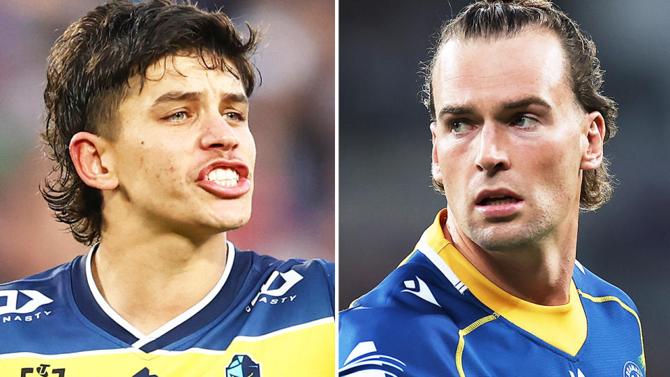 Jayden Campbell and Clint Gutherson, pictured here in the NRL.