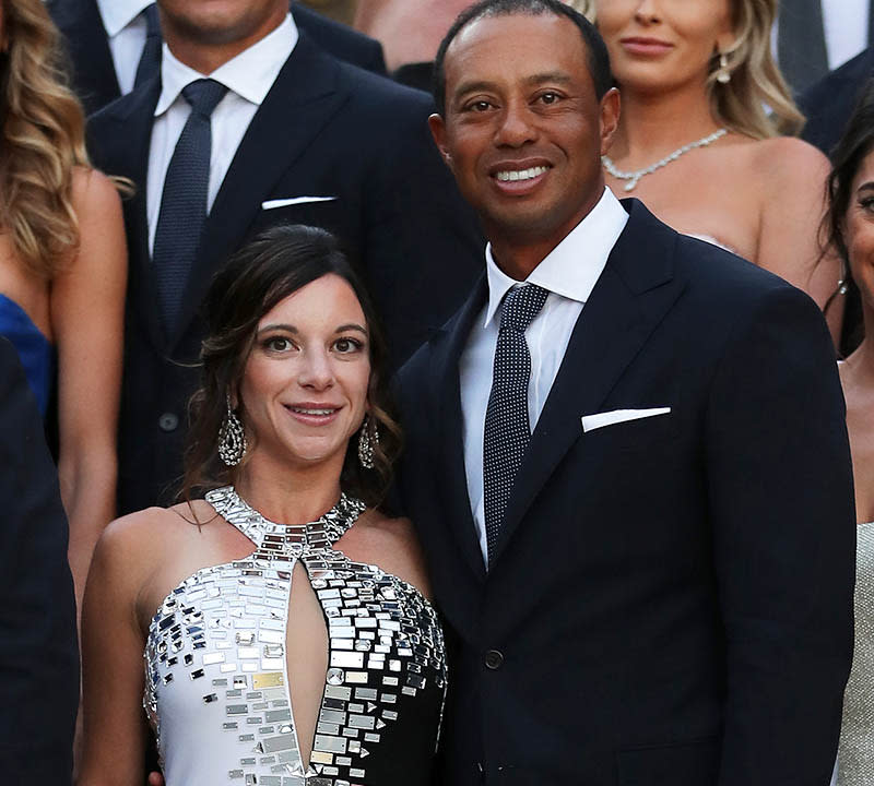 Tiger Woods and Erica Herman at the Ryder Cup gala dinner in 2018. (Photo by Richard Heathcote/Getty Images)